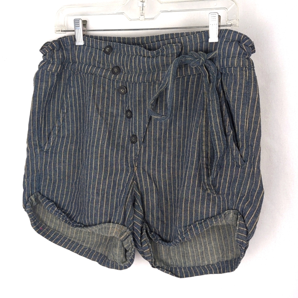 FREE PEOPLE Women's Blue Ran Pinstripe Linen Blend Shorts